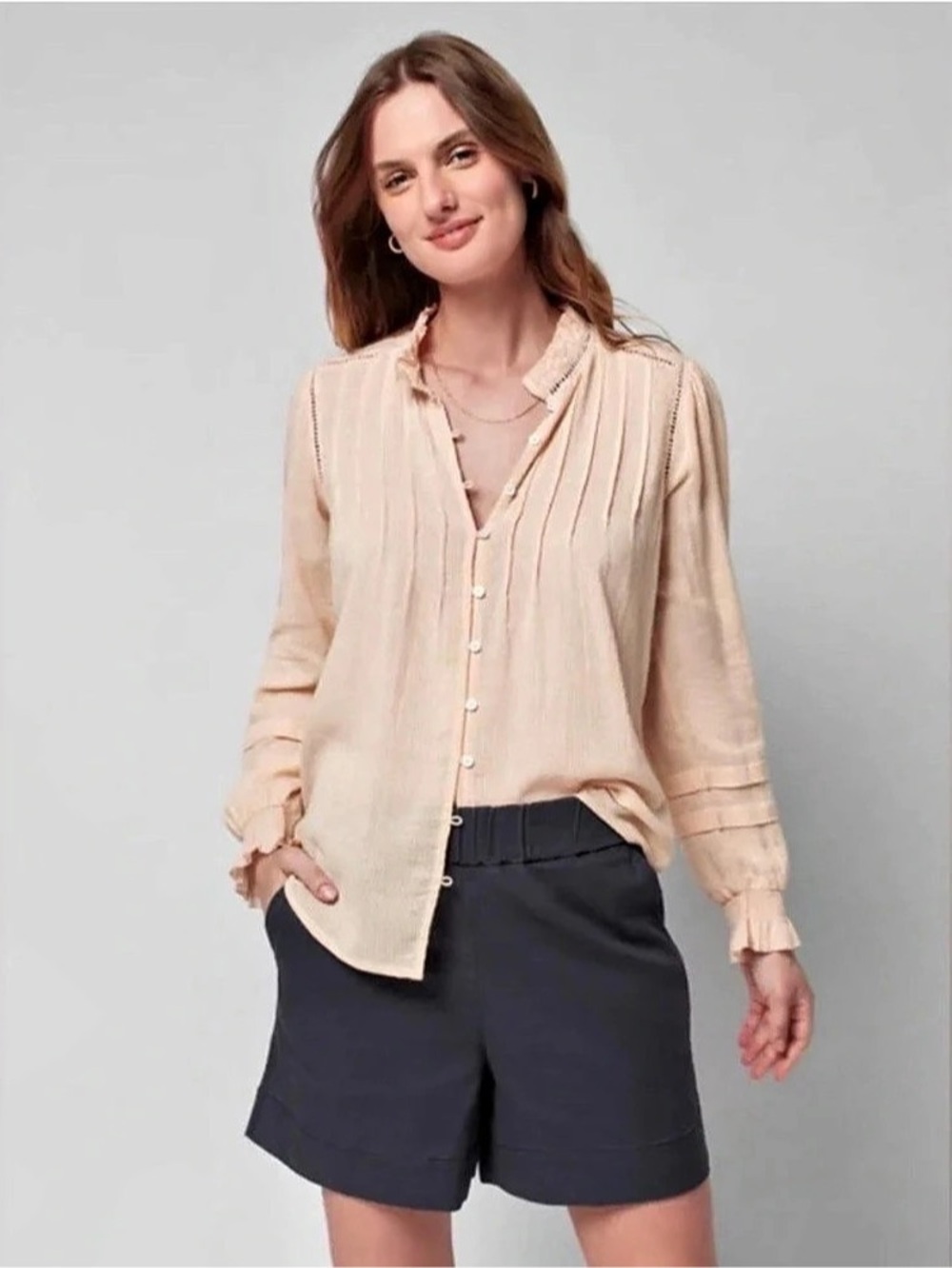 Faherty Ruffled Button Front Blouse in Pink Like New